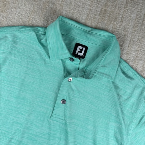 Footjoy Polo Shirt Men's Medium Green Striped Performance Golf Stretch Office - Picture 1 of 5